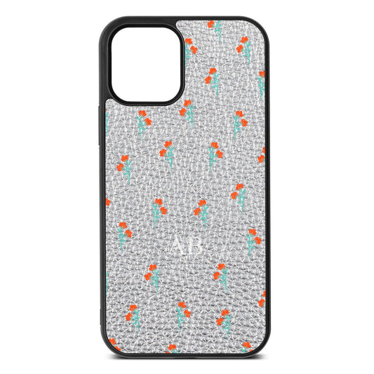 Custom Floral Silver Pebble Leather iPhone 12 Case