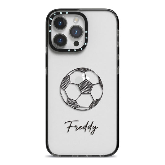 Custom Football iPhone 14 Pro Max Black Impact Case on Silver phone