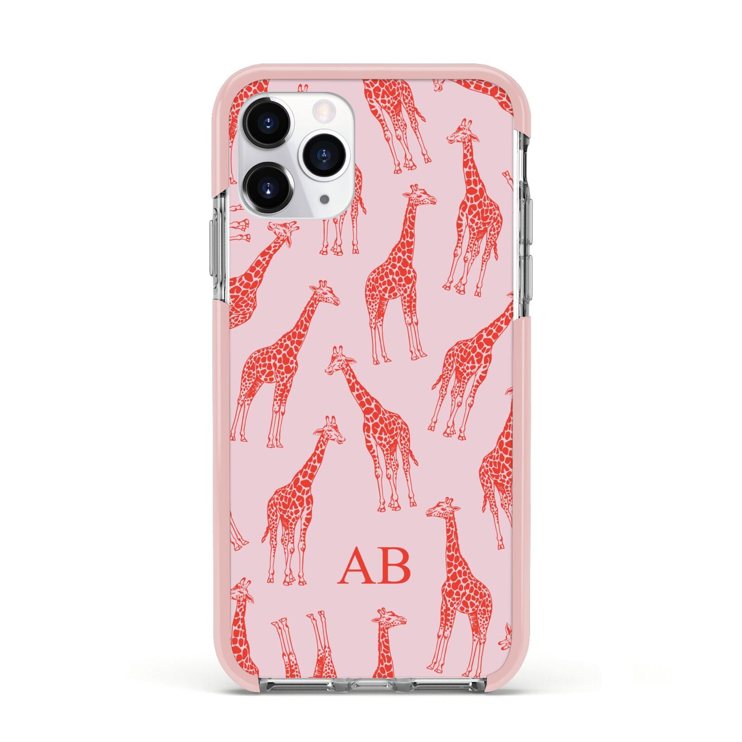 Custom Giraffe Apple iPhone 11 Pro in Silver with Pink Impact Case