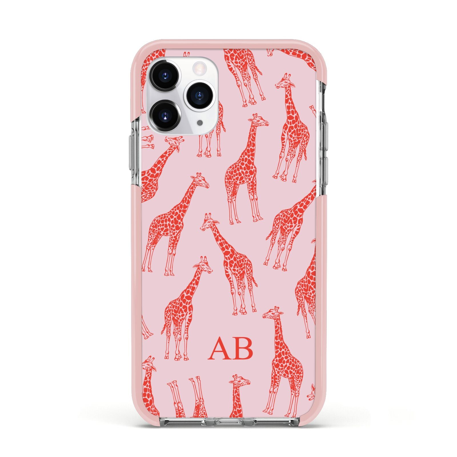 Custom Giraffe Apple iPhone 11 Pro in Silver with Pink Impact Case