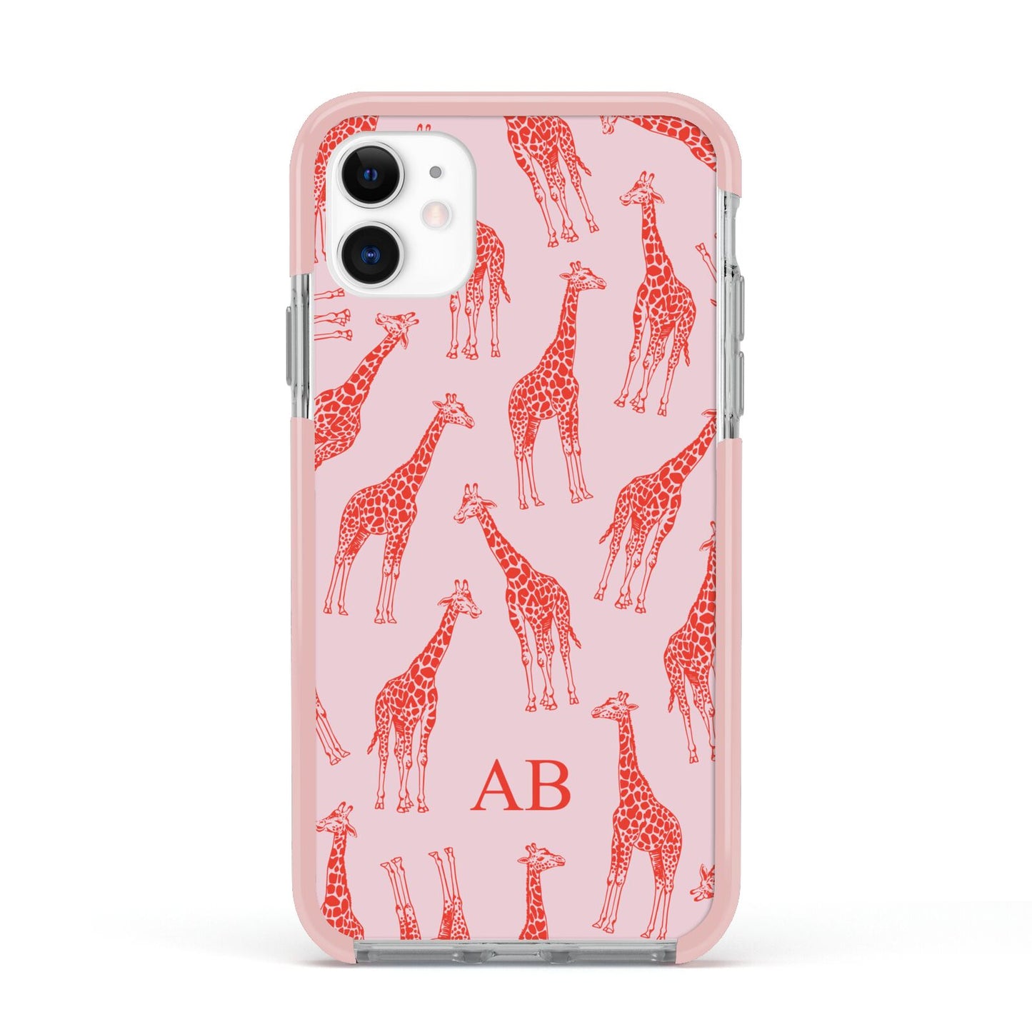 Custom Giraffe Apple iPhone 11 in White with Pink Impact Case