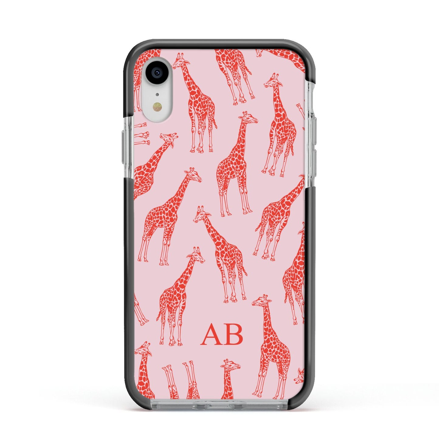 Custom Giraffe Apple iPhone XR Impact Case Black Edge on Silver Phone