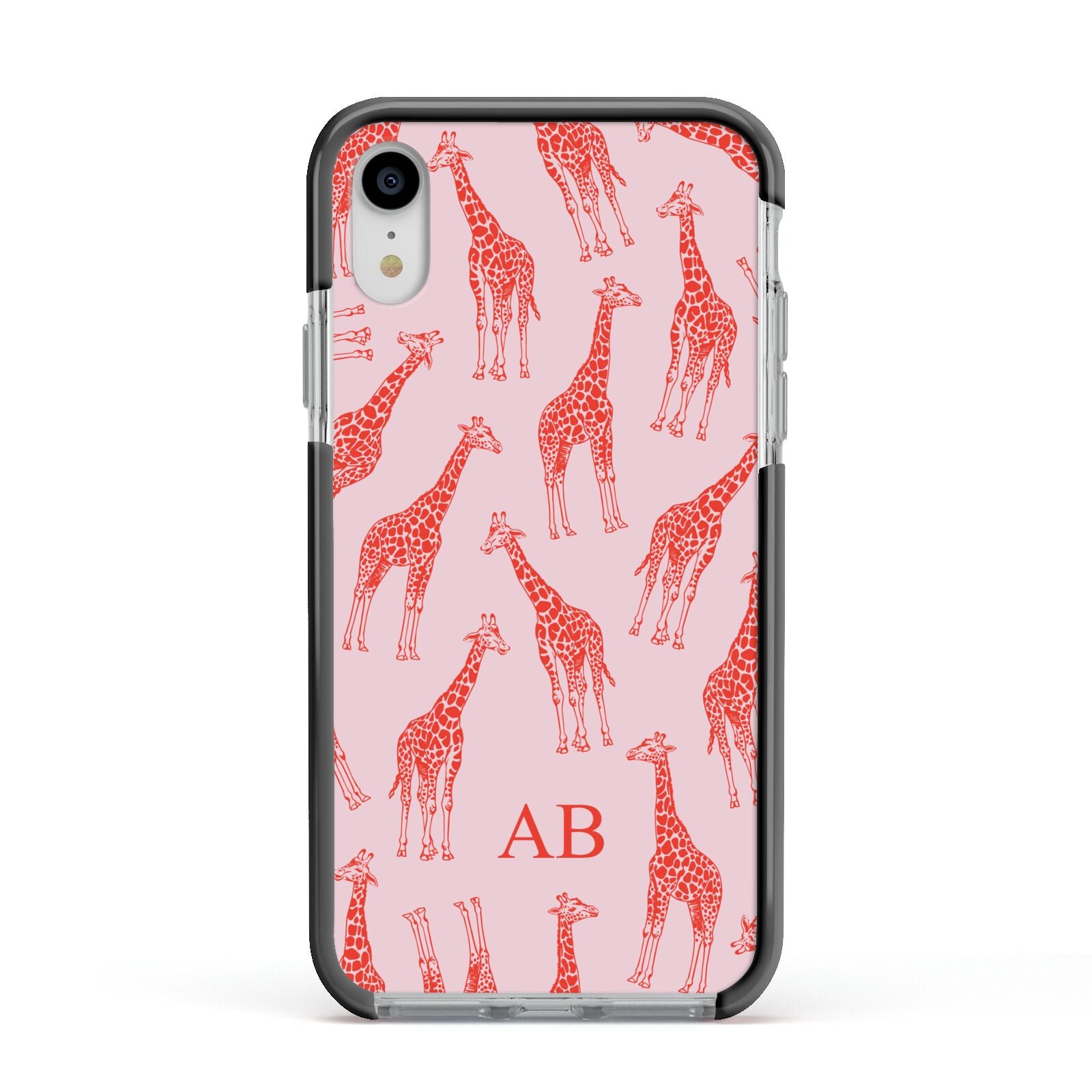 Custom Giraffe Apple iPhone XR Impact Case Black Edge on Silver Phone