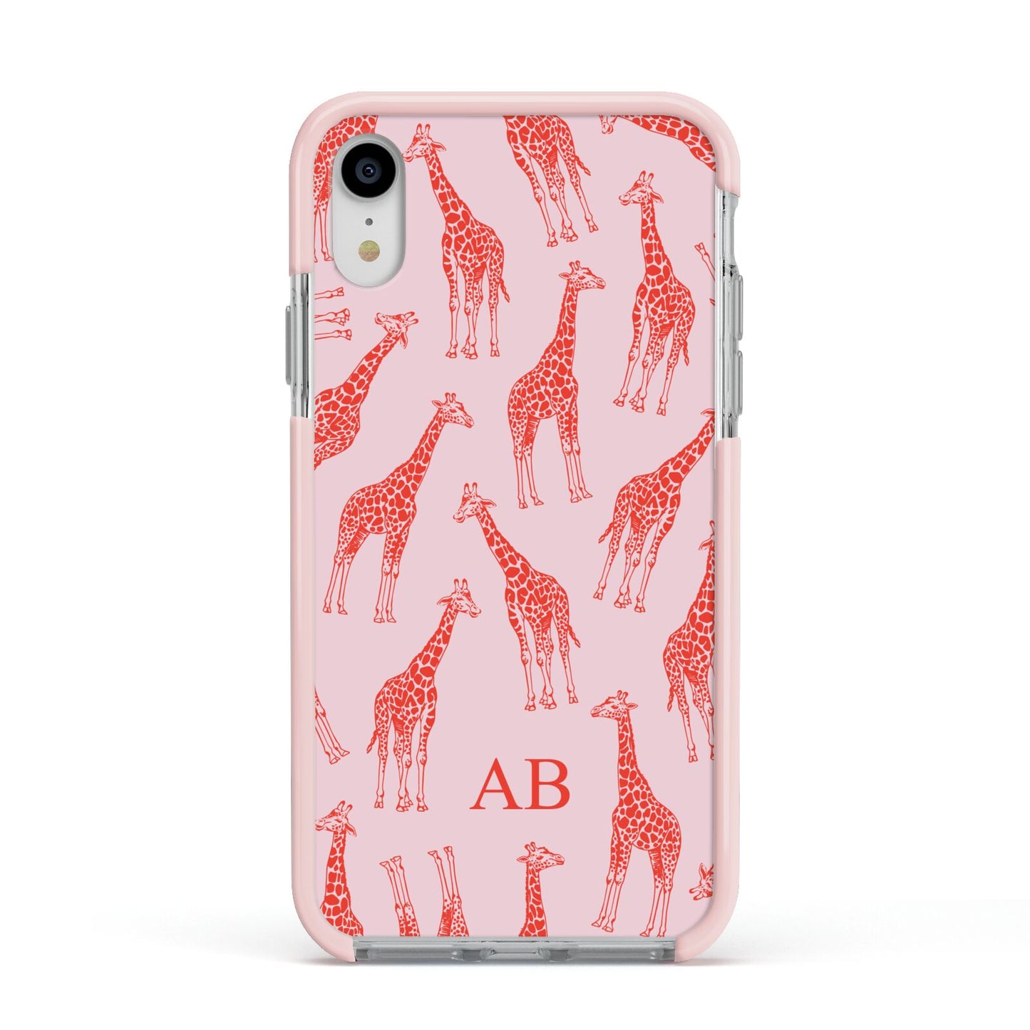 Custom Giraffe Apple iPhone XR Impact Case Pink Edge on Silver Phone
