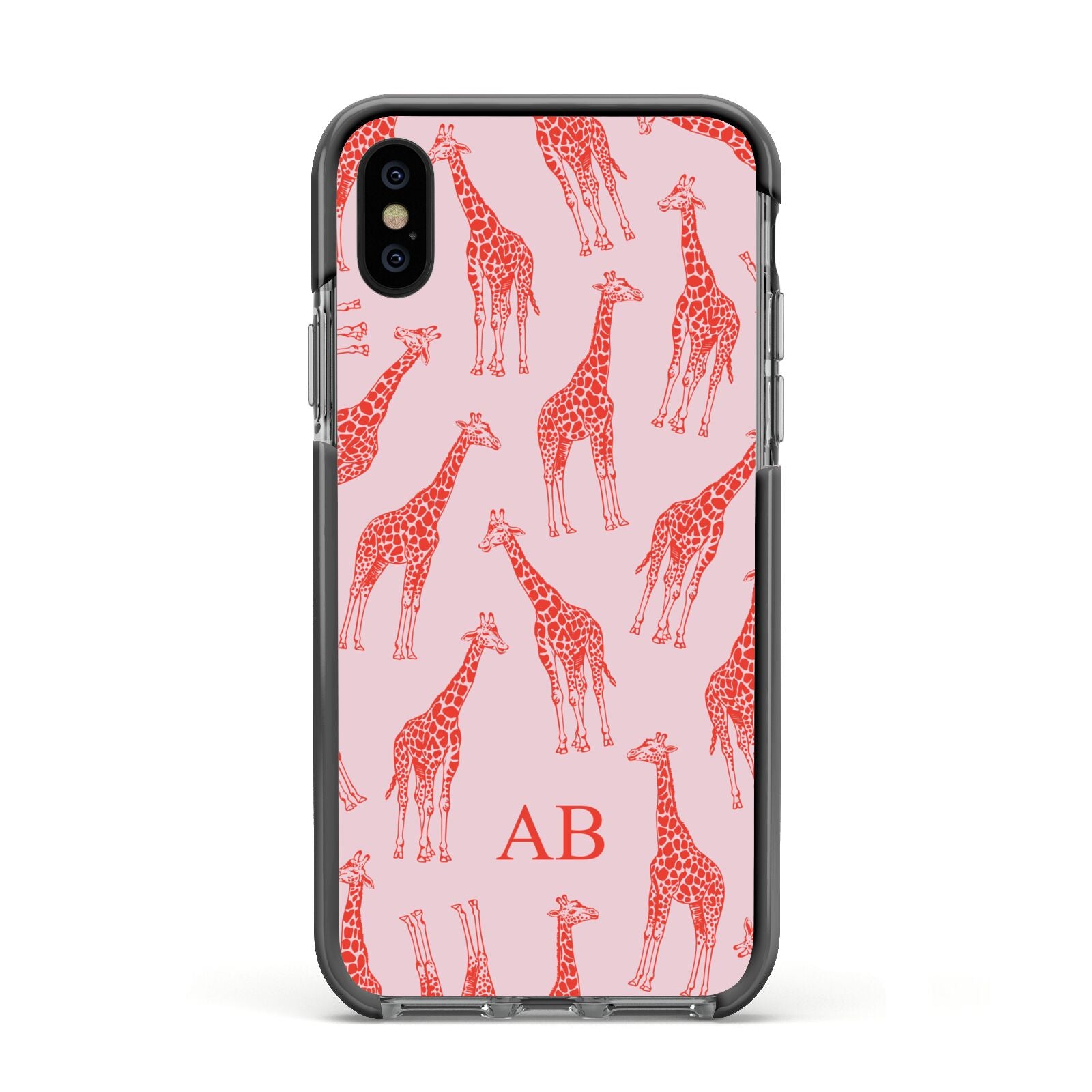 Custom Giraffe Apple iPhone Xs Impact Case Black Edge on Black Phone