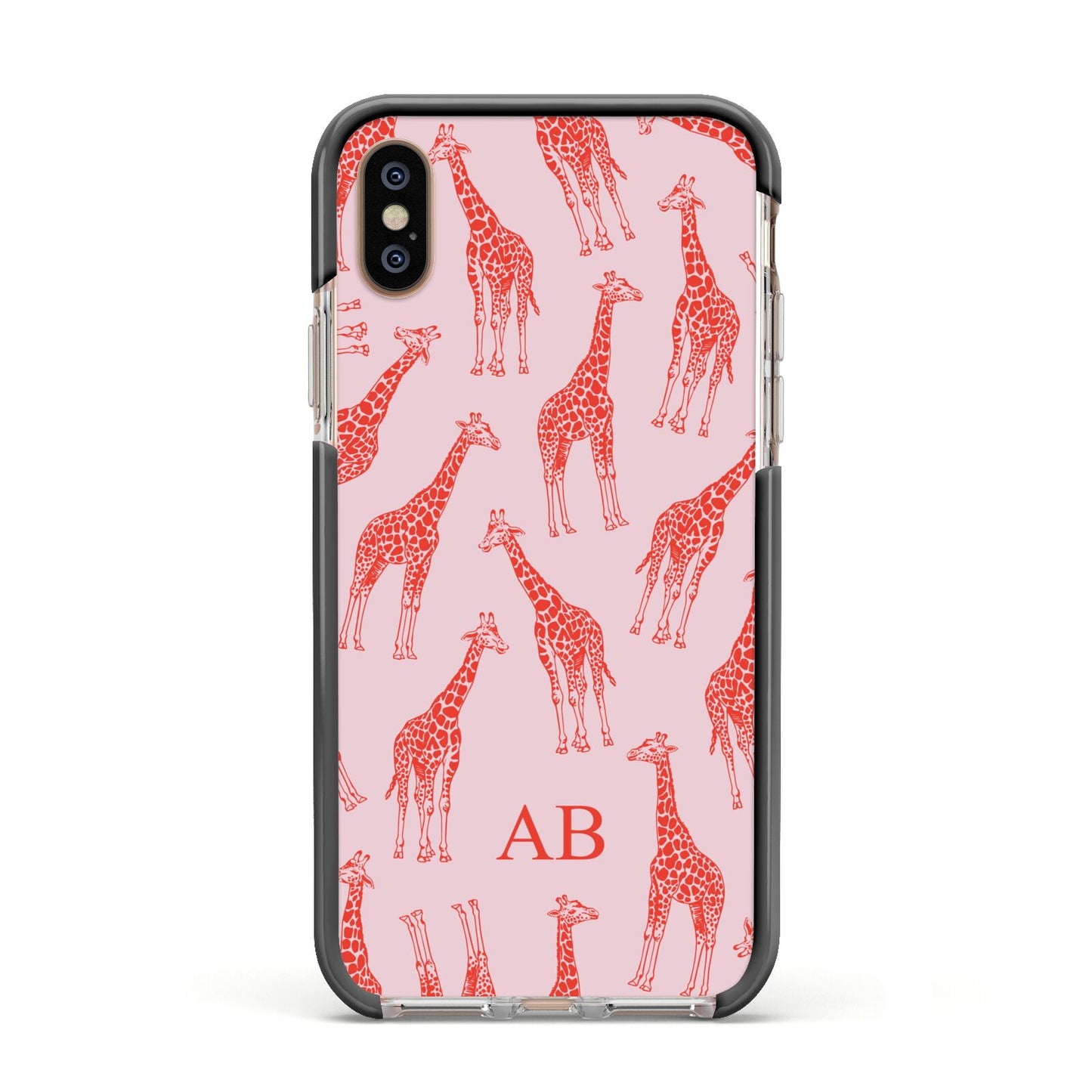 Custom Giraffe Apple iPhone Xs Impact Case Black Edge on Gold Phone