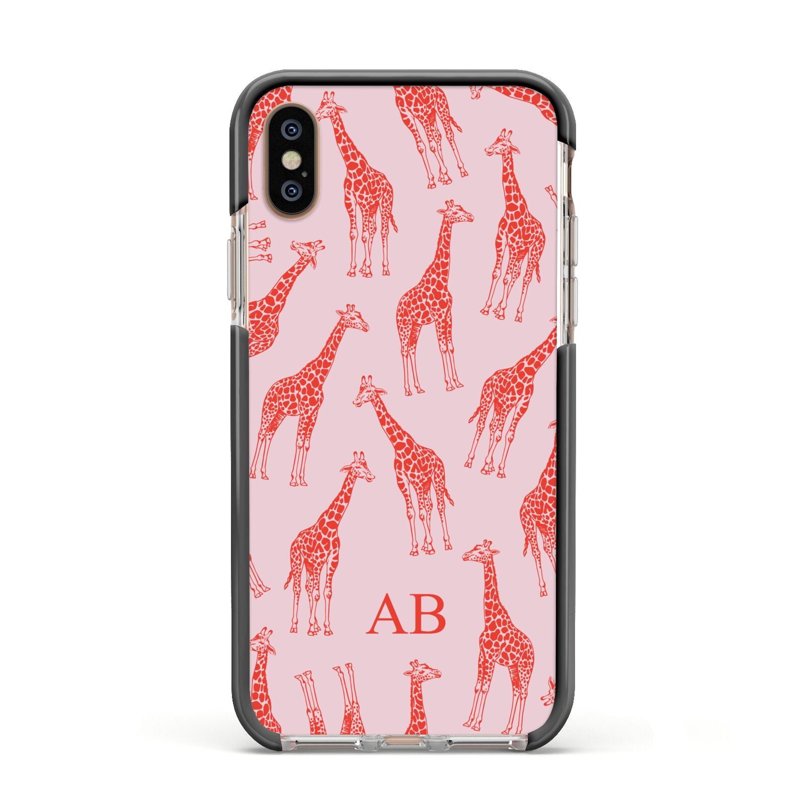 Custom Giraffe Apple iPhone Xs Impact Case Black Edge on Gold Phone
