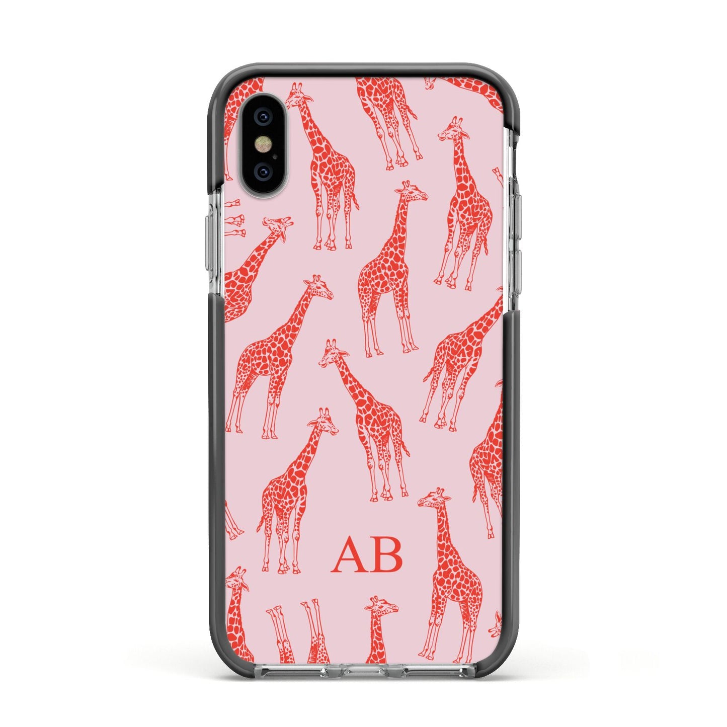 Custom Giraffe Apple iPhone Xs Impact Case Black Edge on Silver Phone