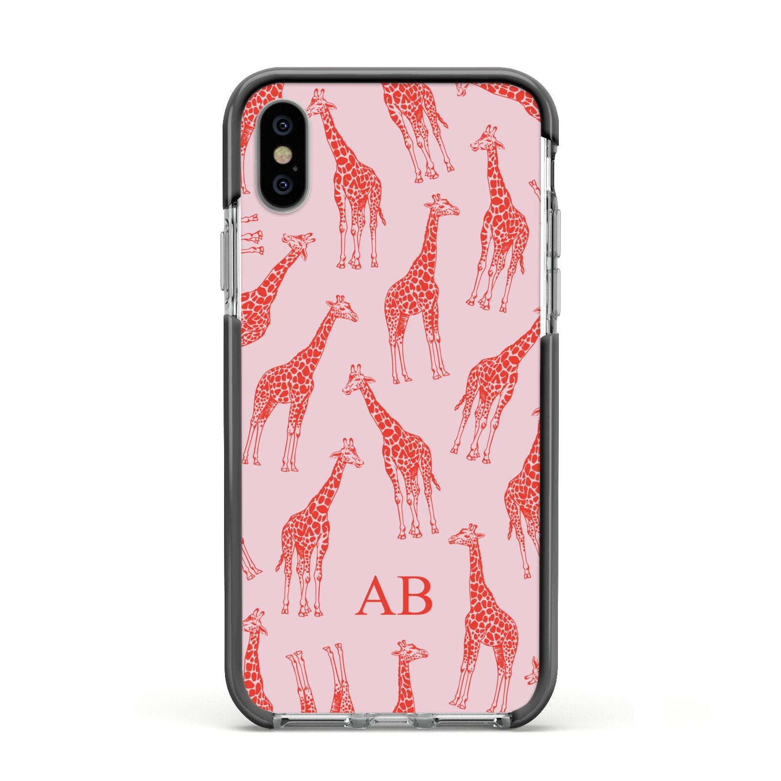 Custom Giraffe Apple iPhone Xs Impact Case Black Edge on Silver Phone