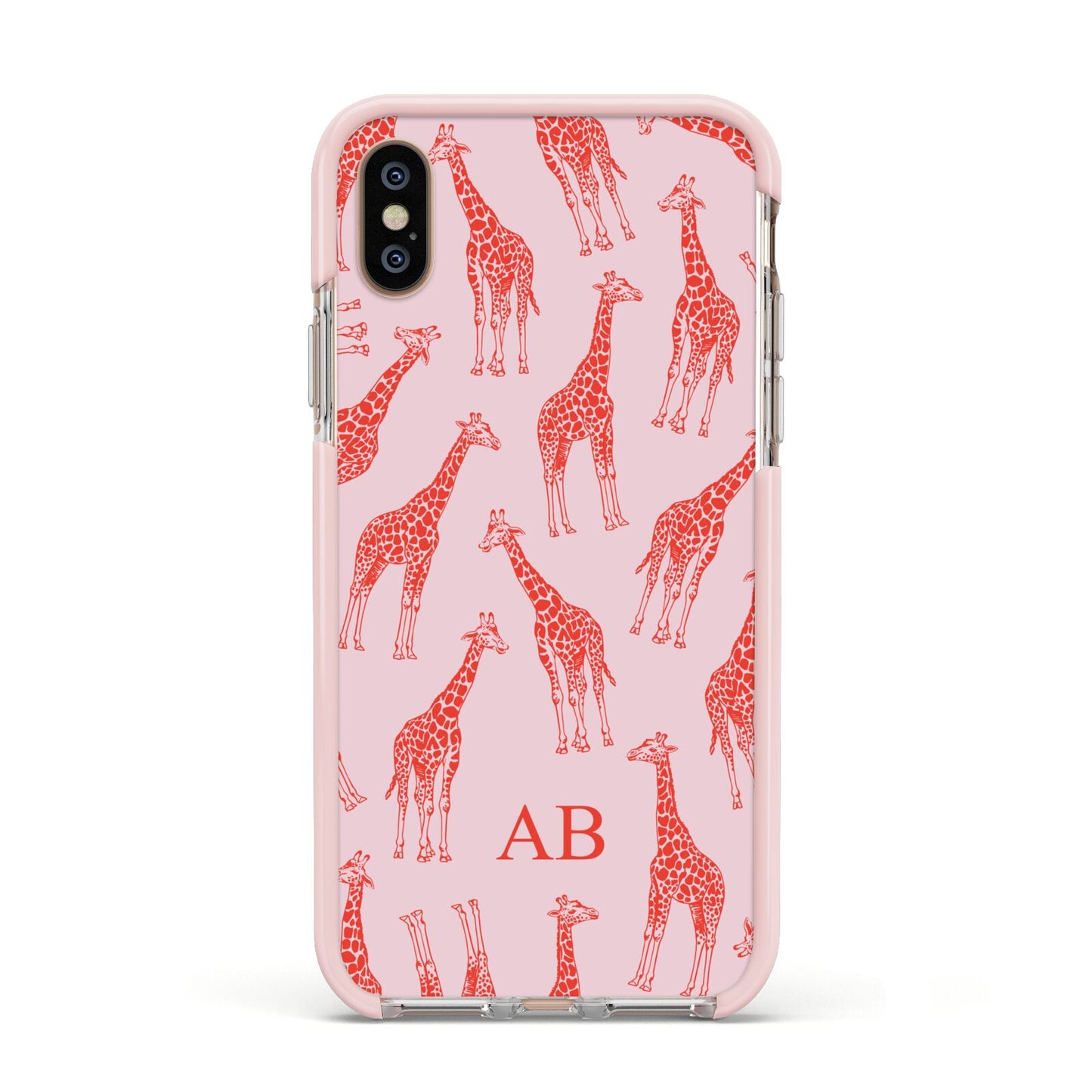 Custom Giraffe Apple iPhone Xs Impact Case Pink Edge on Gold Phone