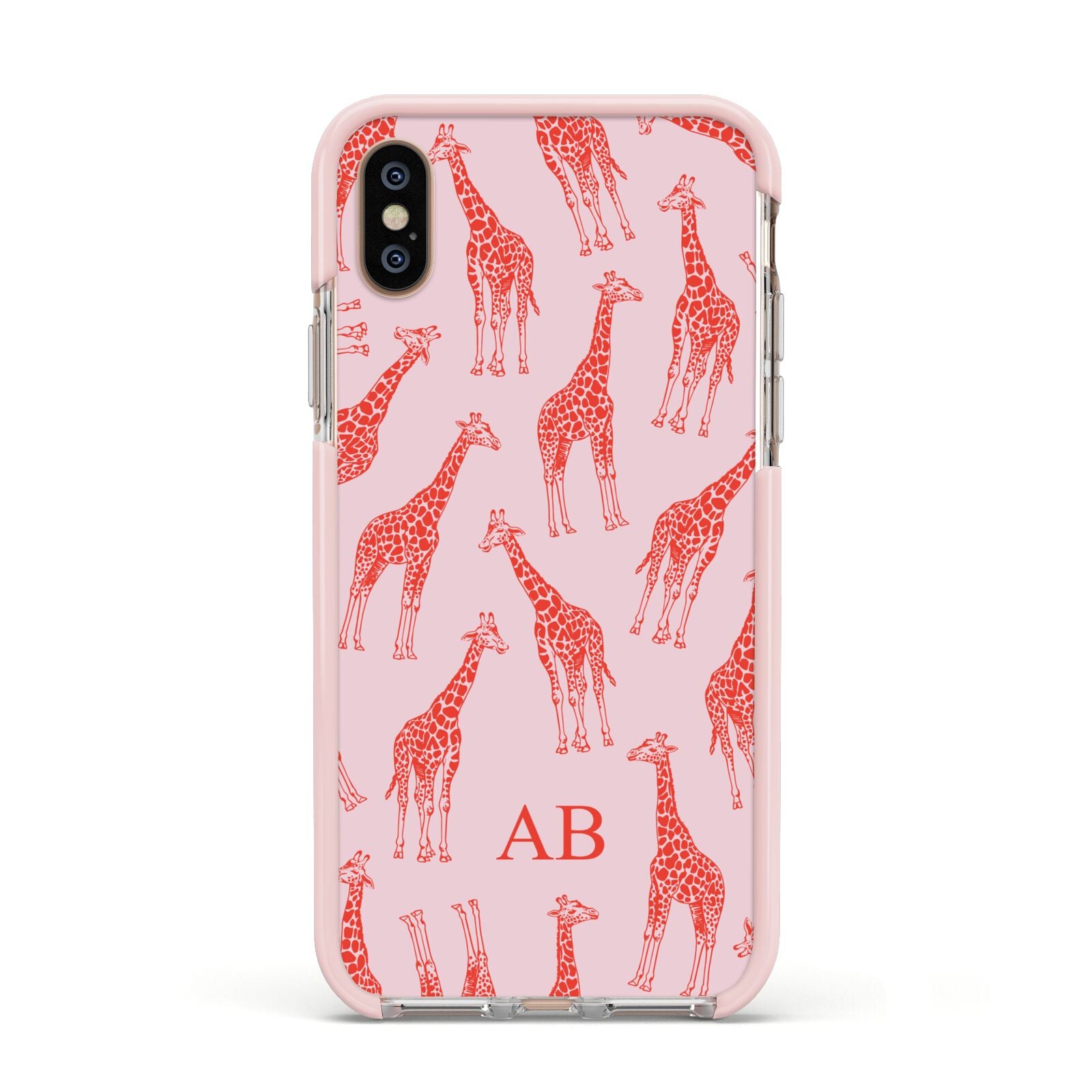 Custom Giraffe Apple iPhone Xs Impact Case Pink Edge on Gold Phone