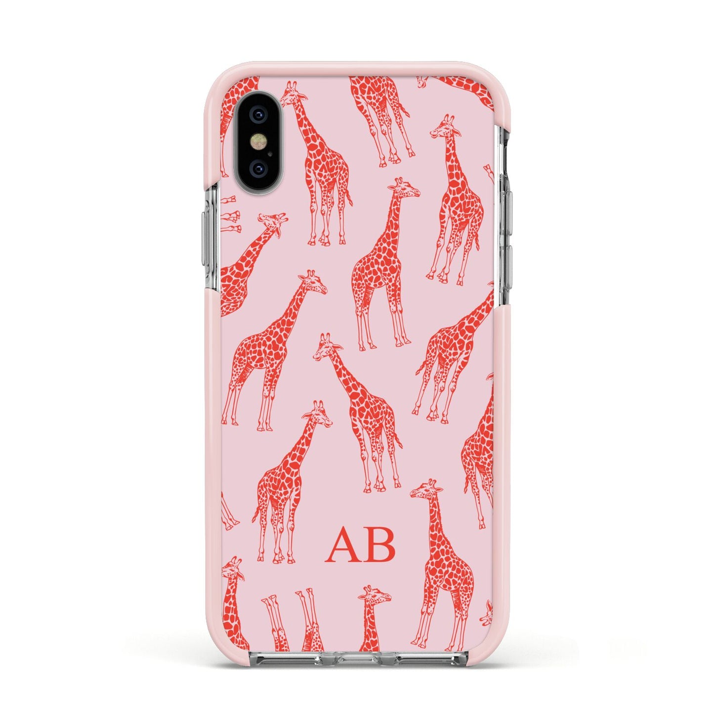 Custom Giraffe Apple iPhone Xs Impact Case Pink Edge on Silver Phone