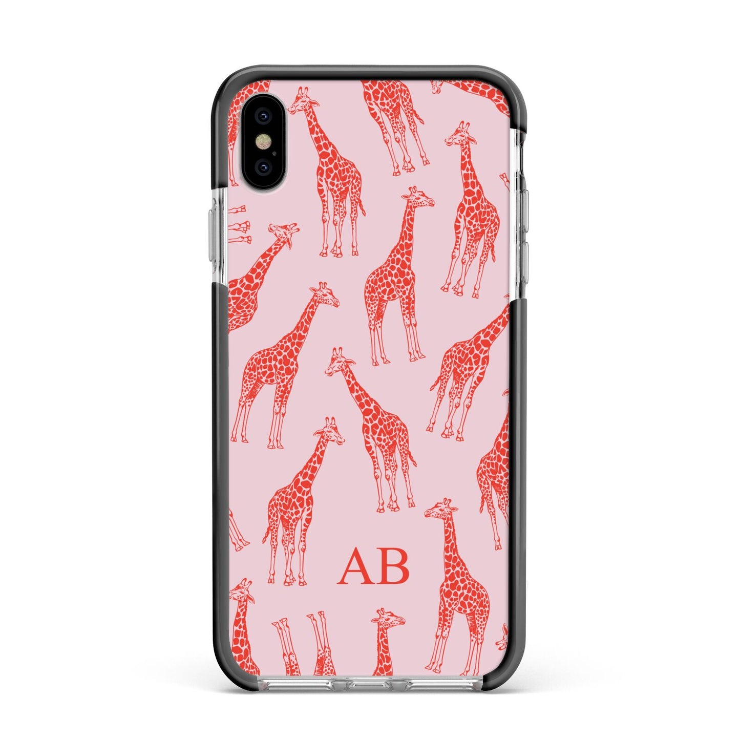 Custom Giraffe Apple iPhone Xs Max Impact Case Black Edge on Silver Phone