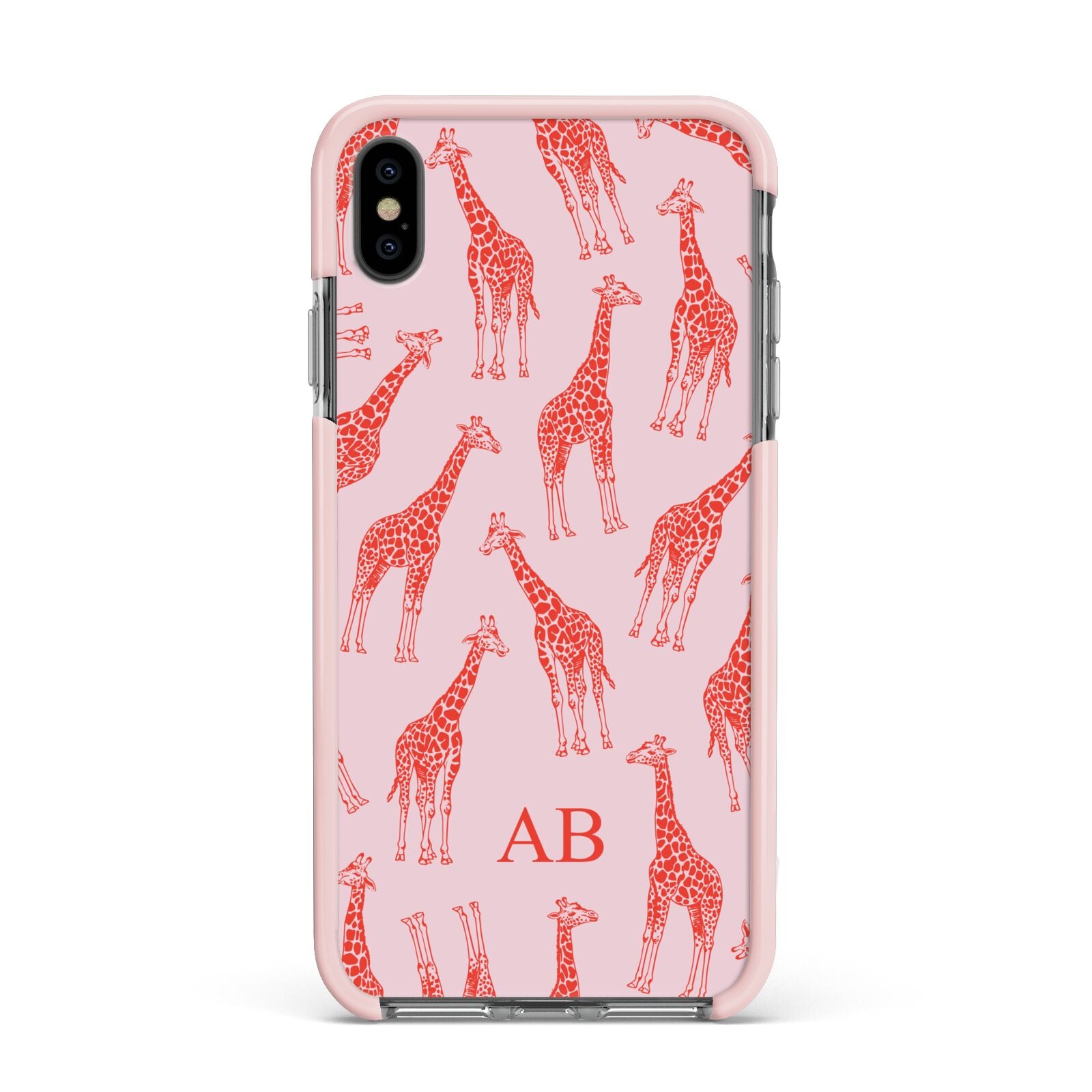 Custom Giraffe Apple iPhone Xs Max Impact Case Pink Edge on Black Phone