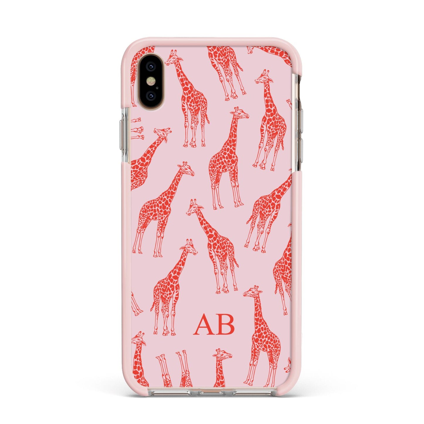 Custom Giraffe Apple iPhone Xs Max Impact Case Pink Edge on Gold Phone