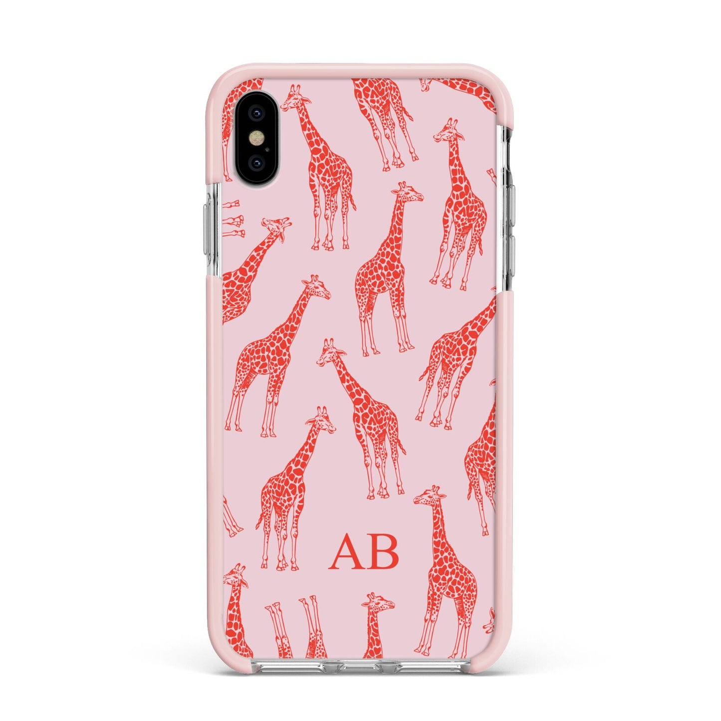 Custom Giraffe Apple iPhone Xs Max Impact Case Pink Edge on Silver Phone