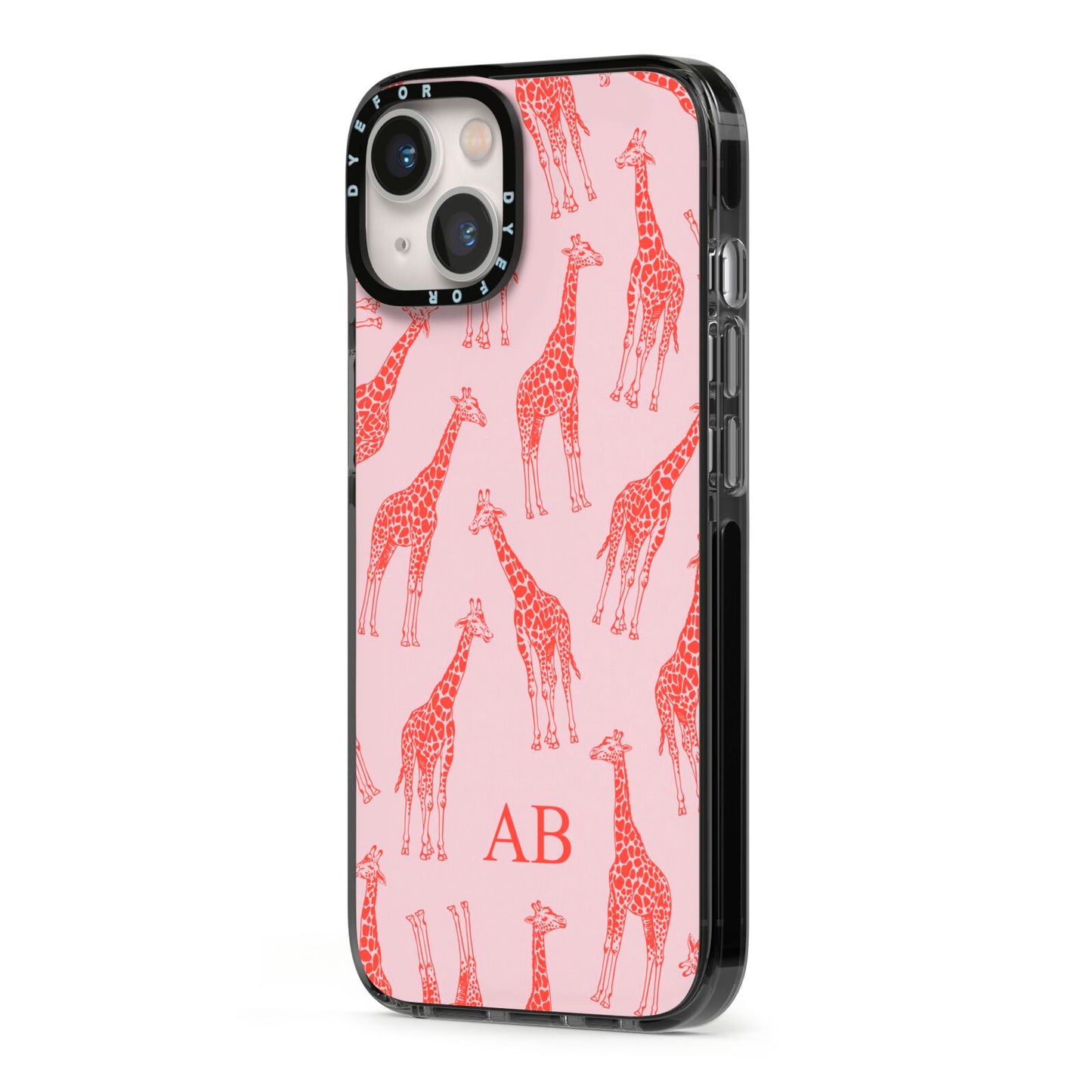 Custom Giraffe iPhone 13 Black Impact Case Side Angle on Silver phone