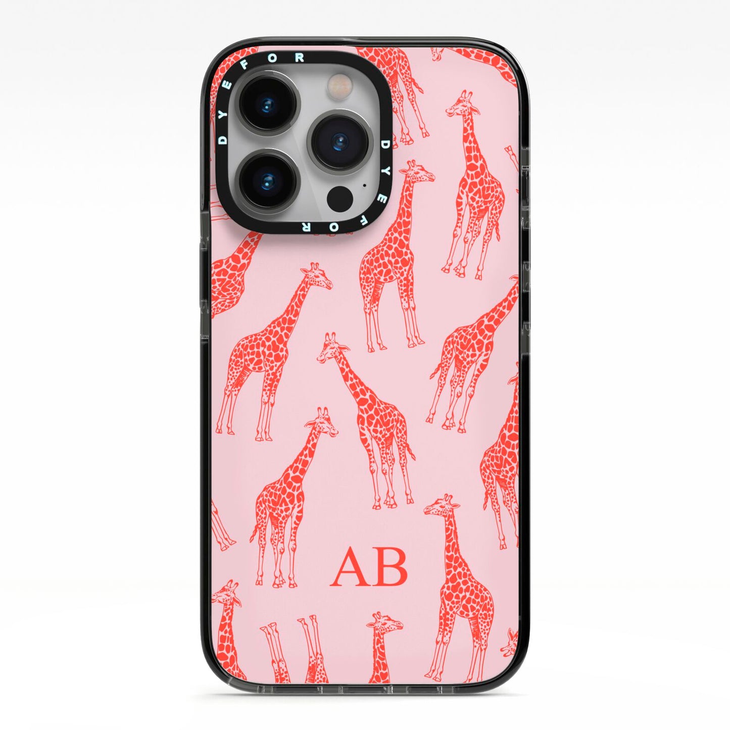Custom Giraffe iPhone 13 Pro Black Impact Case on Silver phone