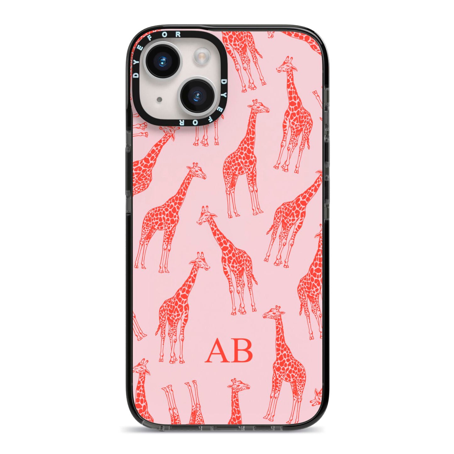 Custom Giraffe iPhone 14 Black Impact Case on Silver phone