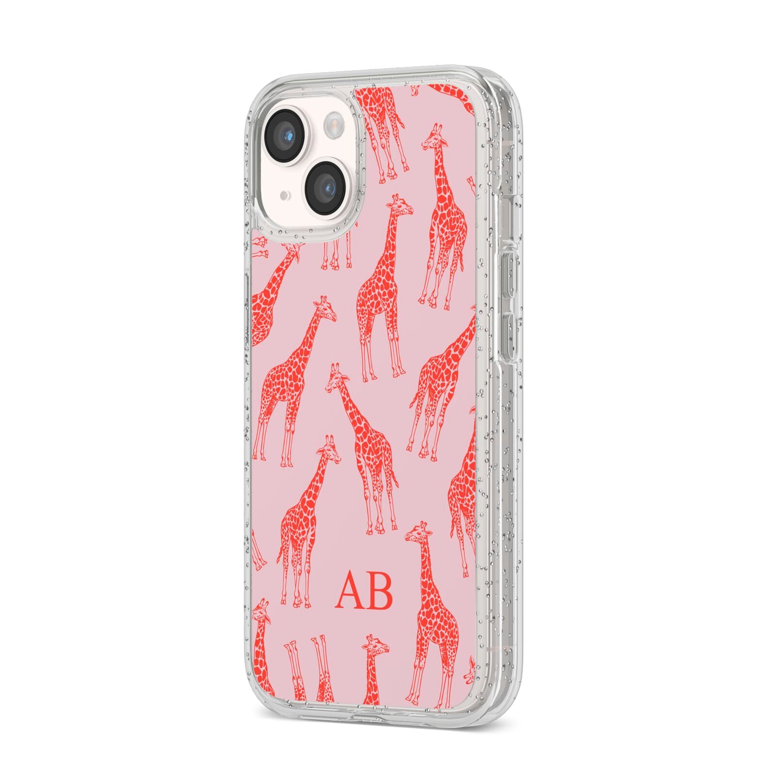 Custom Giraffe iPhone 14 Glitter Tough Case Starlight Angled Image