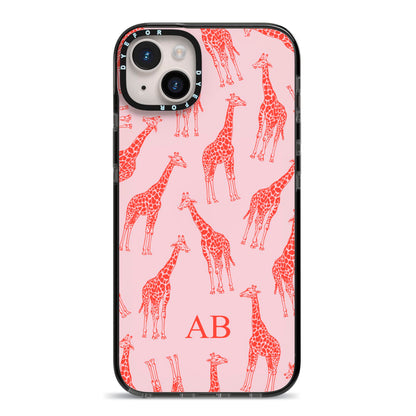 Custom Giraffe iPhone 14 Plus Black Impact Case on Silver phone
