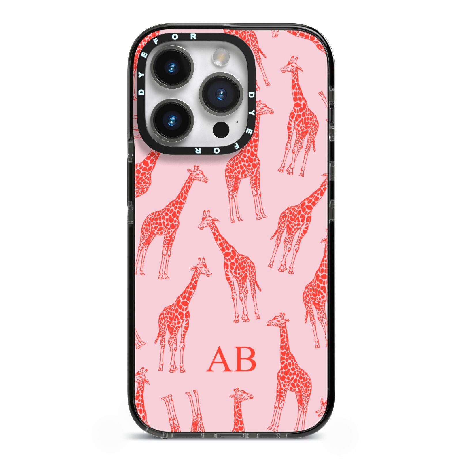 Custom Giraffe iPhone 14 Pro Black Impact Case on Silver phone
