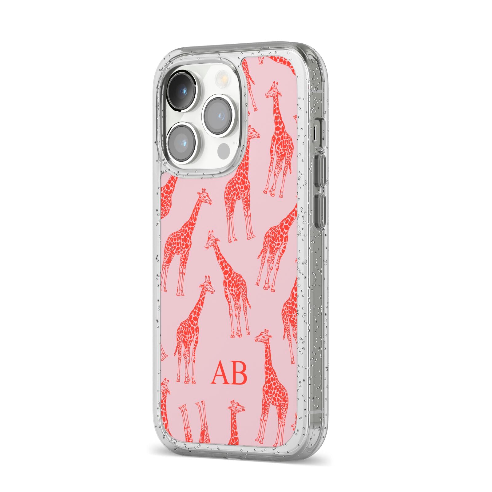 Custom Giraffe iPhone 14 Pro Glitter Tough Case Silver Angled Image