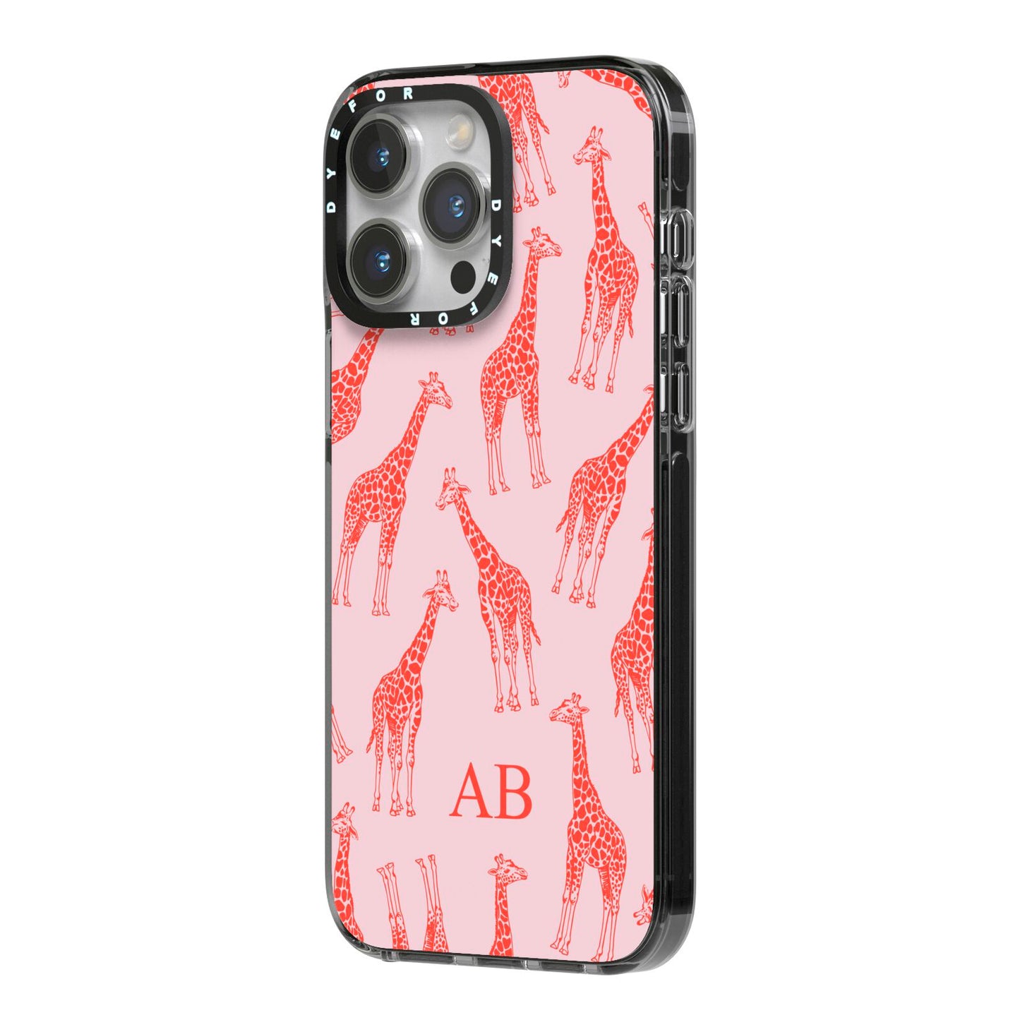 Custom Giraffe iPhone 14 Pro Max Black Impact Case Side Angle on Silver phone