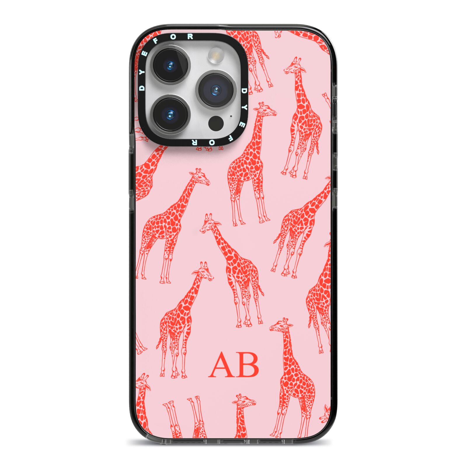 Custom Giraffe iPhone 14 Pro Max Black Impact Case on Silver phone