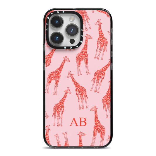 Custom Giraffe iPhone 14 Pro Max Black Impact Case on Silver phone