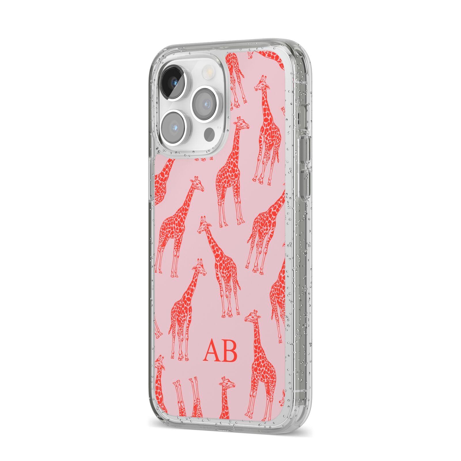 Custom Giraffe iPhone 14 Pro Max Glitter Tough Case Silver Angled Image