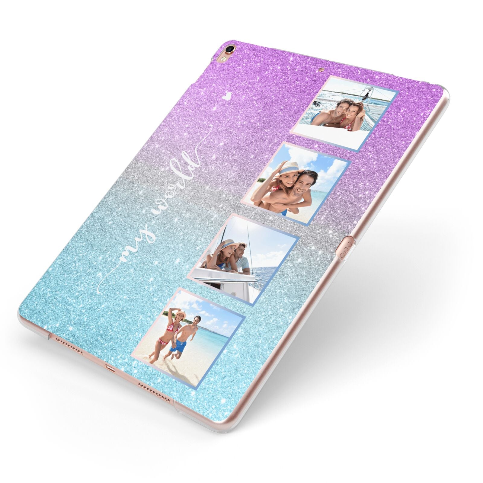 Custom Glitter Photo Apple iPad Case on Rose Gold iPad Side View