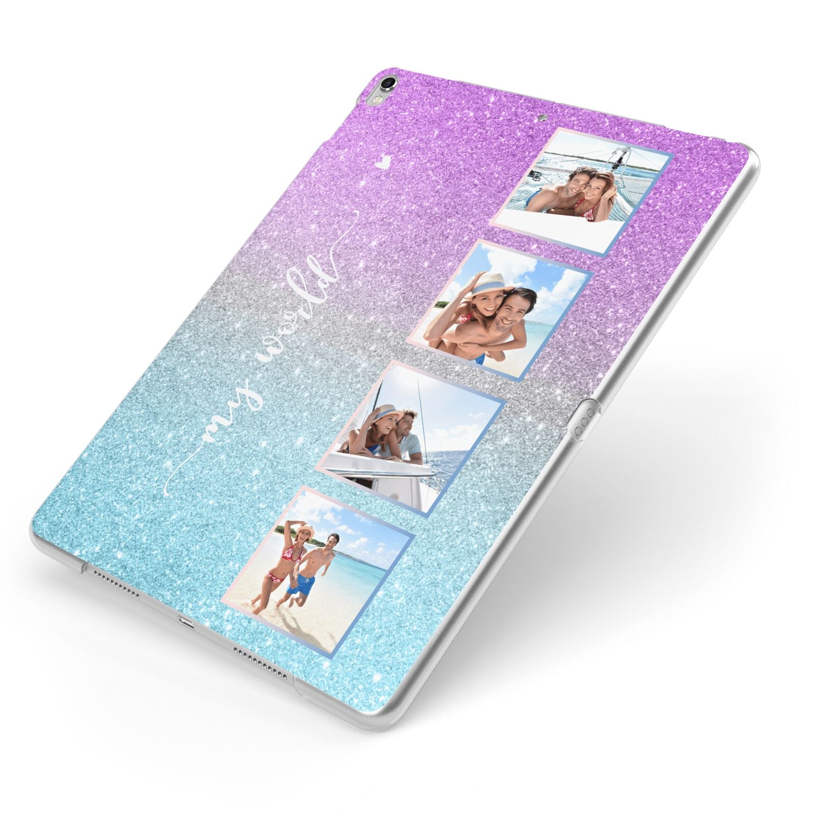 Custom Glitter Photo Apple iPad Case on Silver iPad Side View