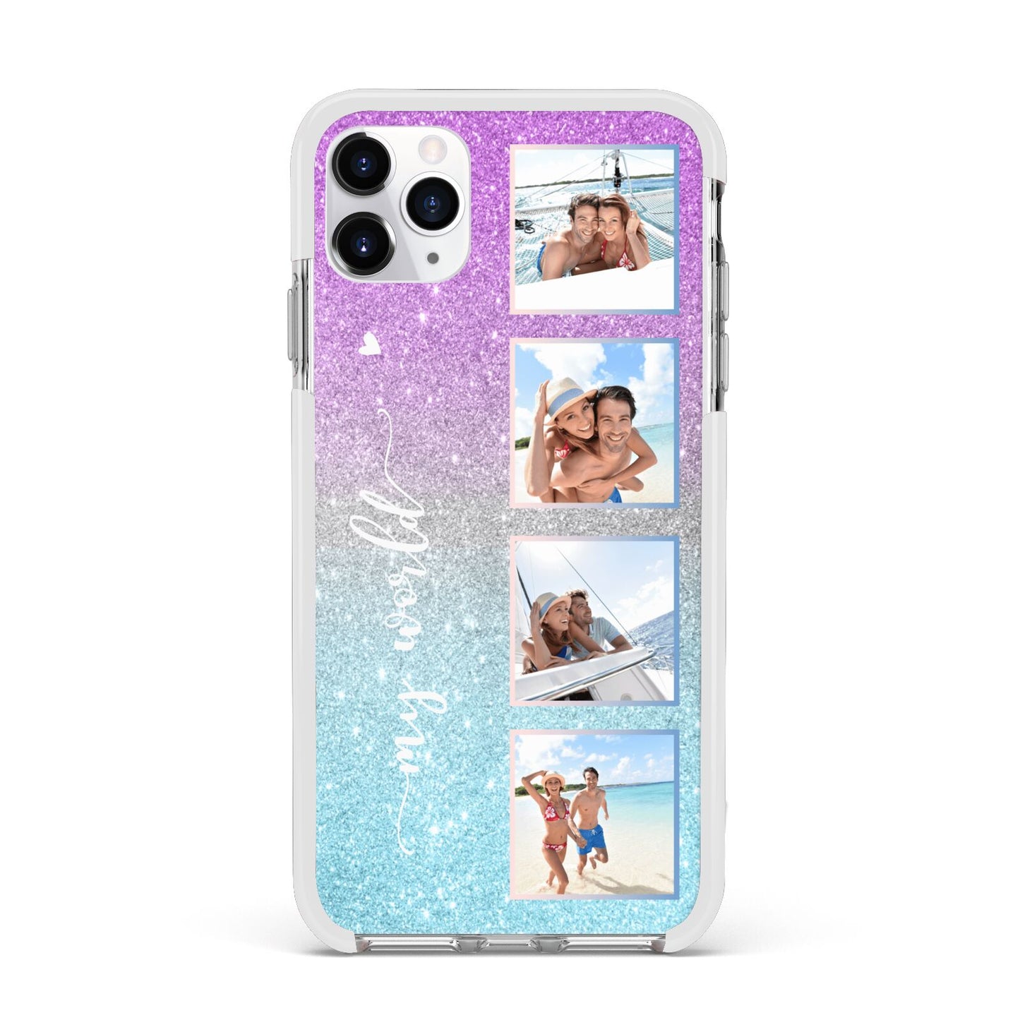 Custom Glitter Photo Apple iPhone 11 Pro Max in Silver with White Impact Case