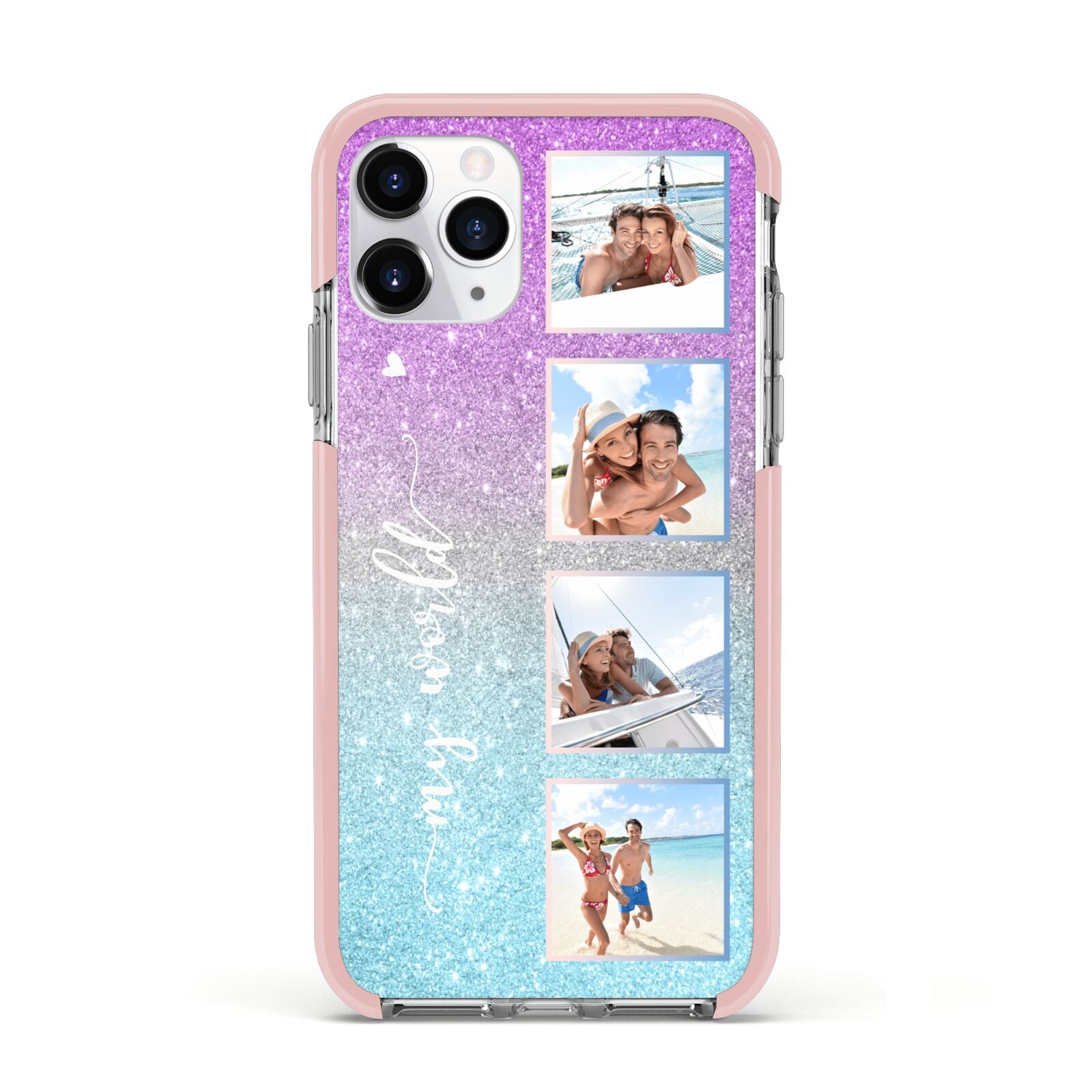 Custom Glitter Photo Apple iPhone 11 Pro in Silver with Pink Impact Case