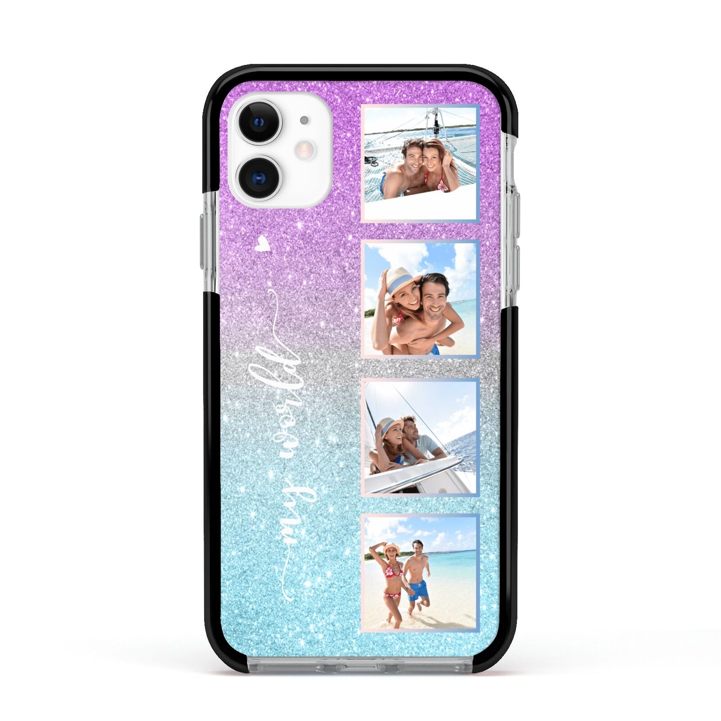 Custom Glitter Photo Apple iPhone 11 in White with Black Impact Case