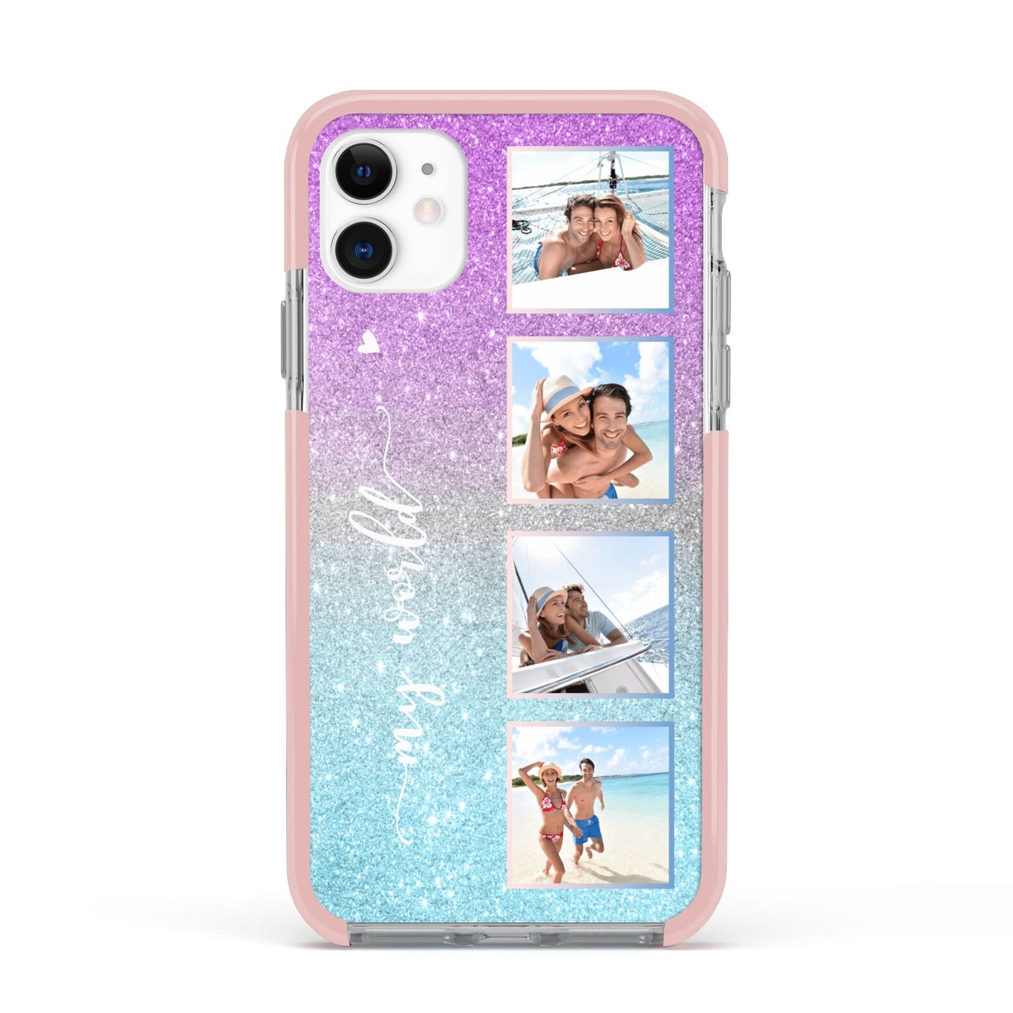 Custom Glitter Photo Apple iPhone 11 in White with Pink Impact Case