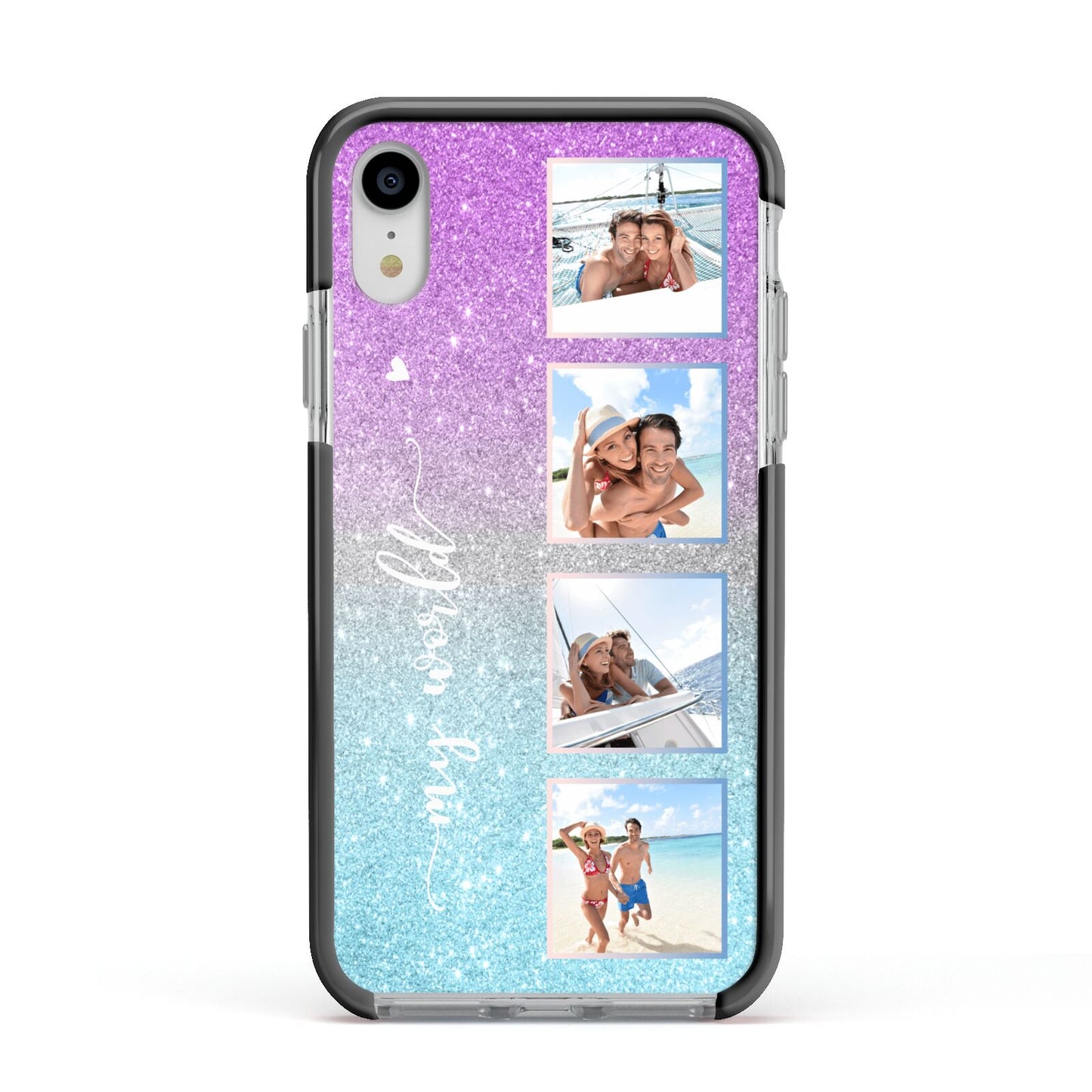 Custom Glitter Photo Apple iPhone XR Impact Case Black Edge on Silver Phone