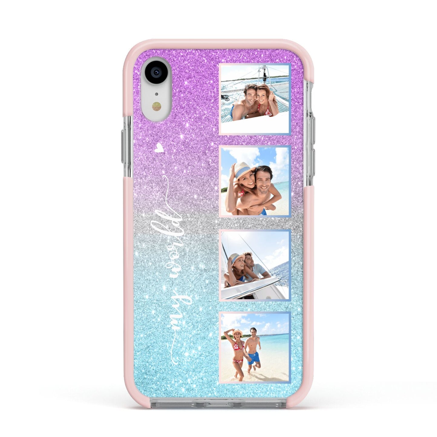 Custom Glitter Photo Apple iPhone XR Impact Case Pink Edge on Silver Phone