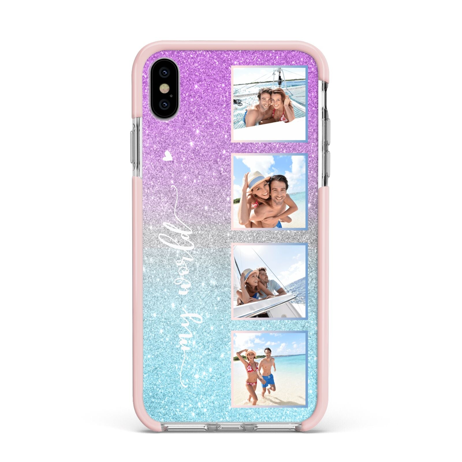 Custom Glitter Photo Apple iPhone Xs Max Impact Case Pink Edge on Silver Phone
