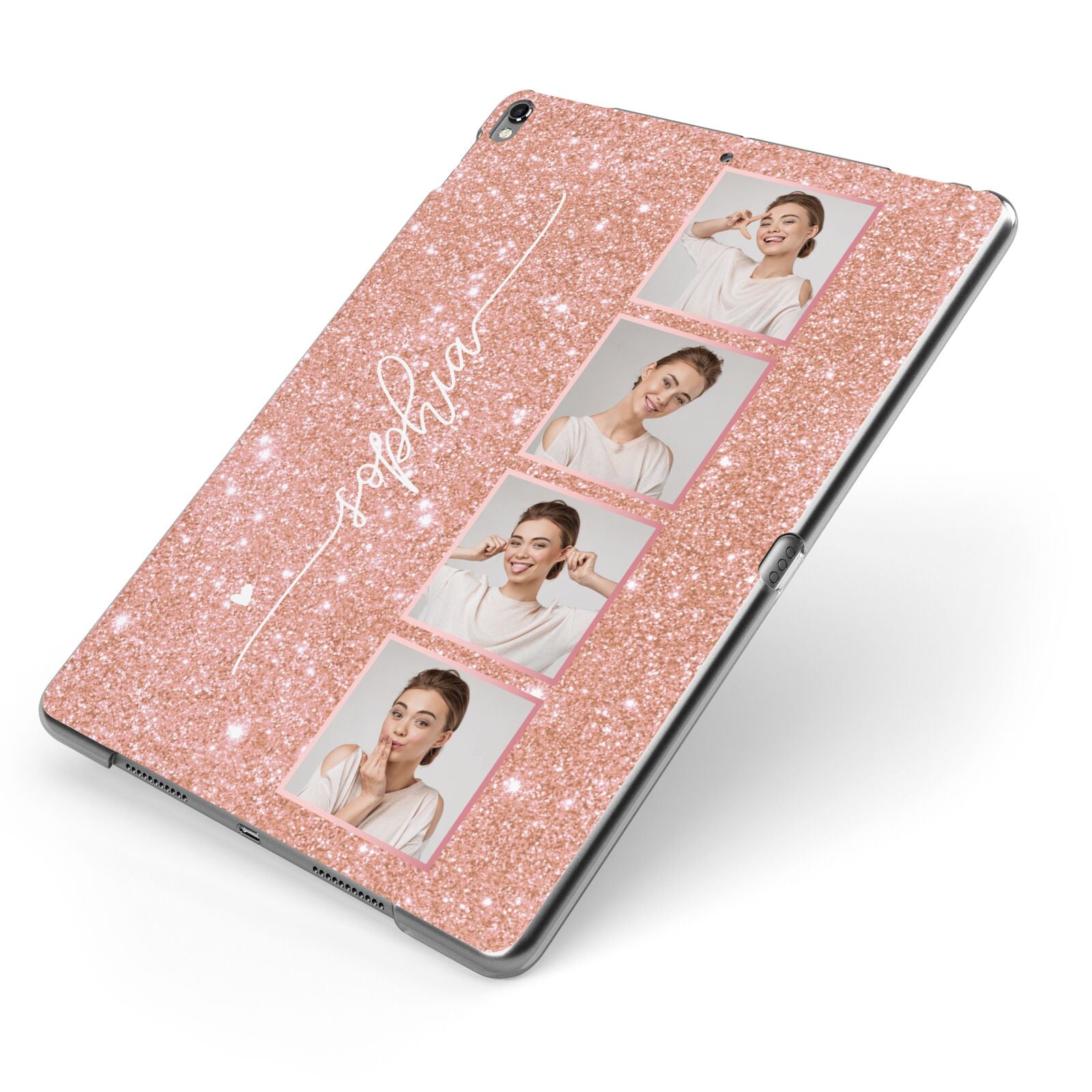 Custom Glitter Photo Strip Apple iPad Case on Grey iPad Side View