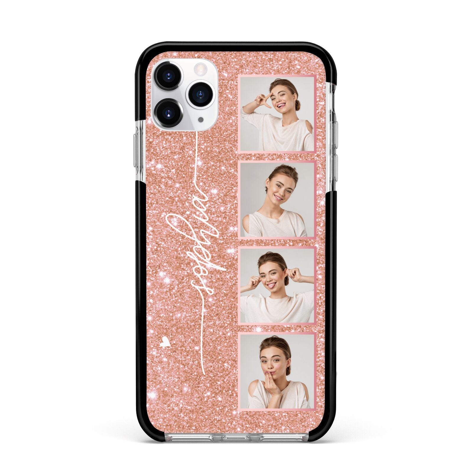 Custom Glitter Photo Strip Apple iPhone 11 Pro Max in Silver with Black Impact Case