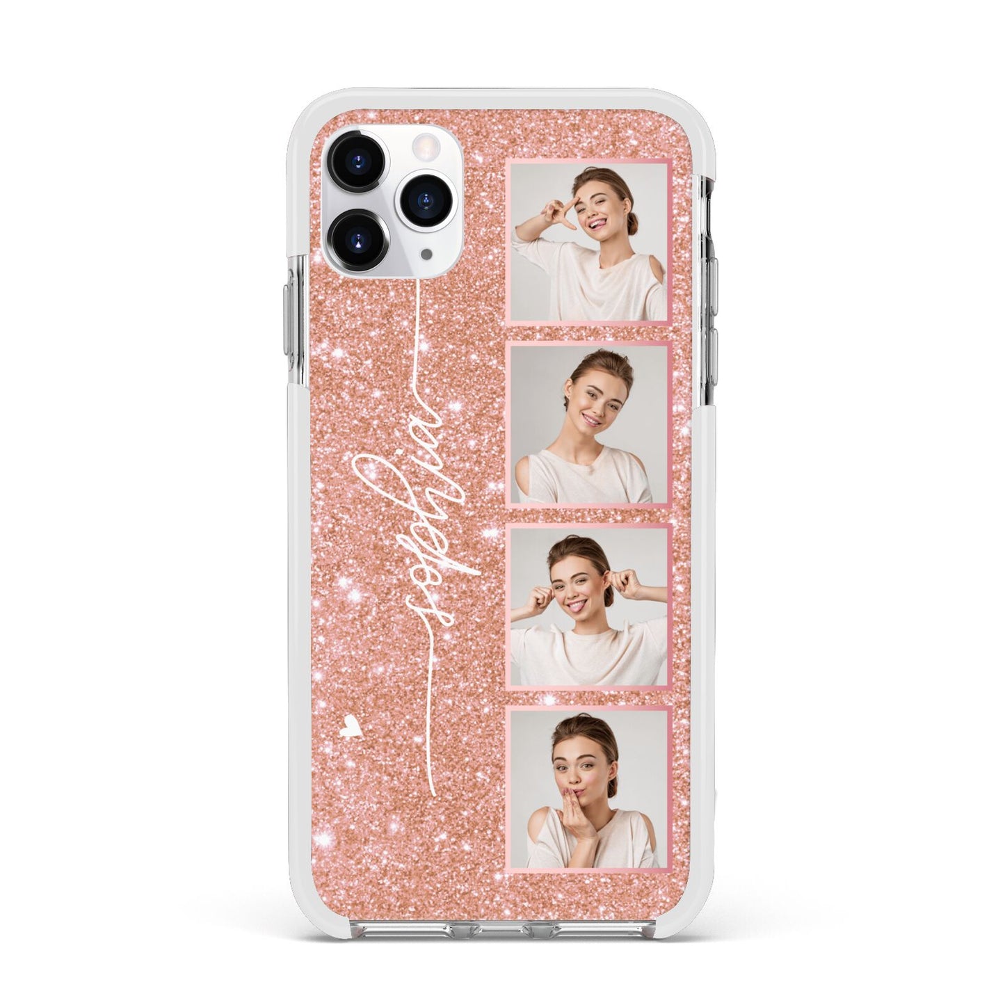 Custom Glitter Photo Strip Apple iPhone 11 Pro Max in Silver with White Impact Case