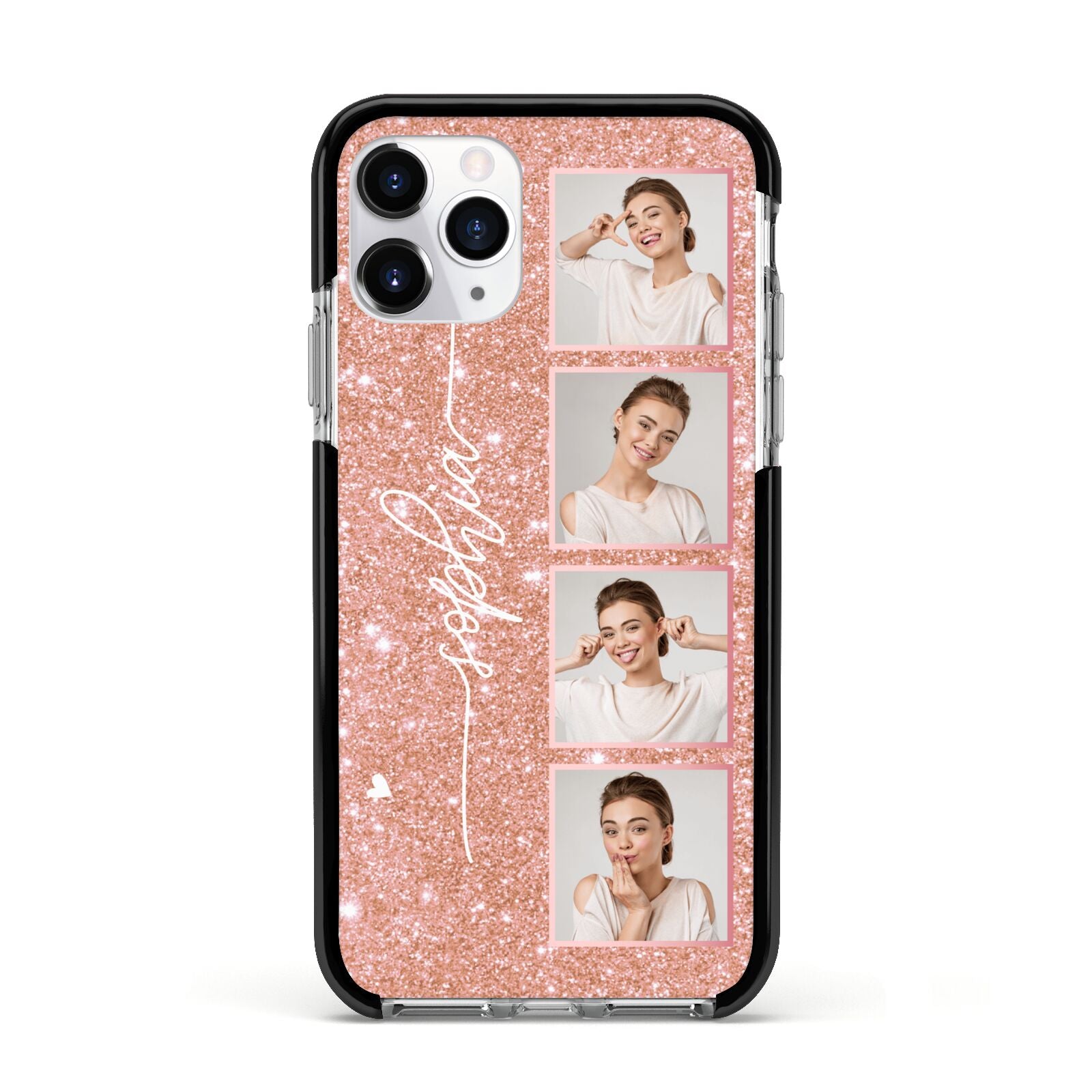 Custom Glitter Photo Strip Apple iPhone 11 Pro in Silver with Black Impact Case