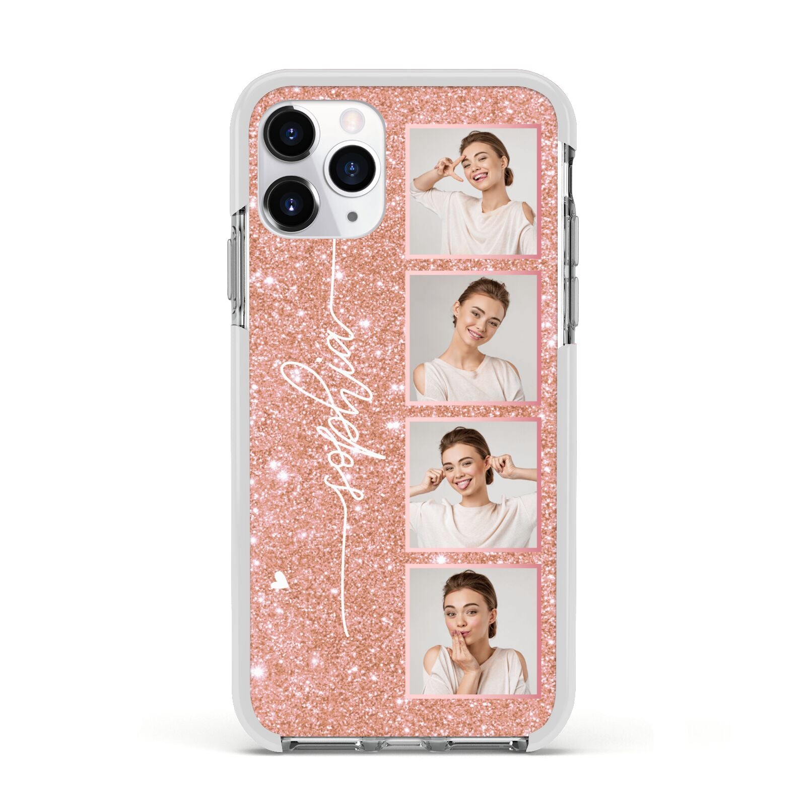 Custom Glitter Photo Strip Apple iPhone 11 Pro in Silver with White Impact Case