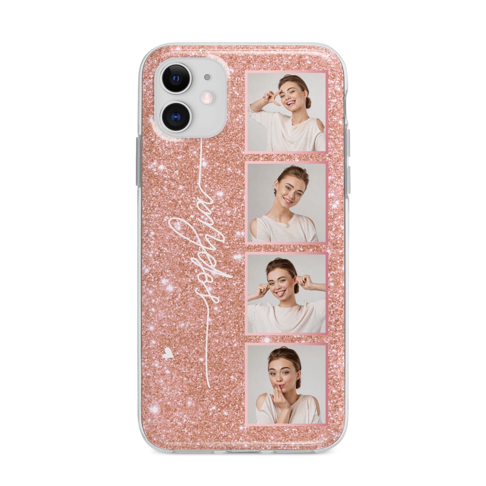 Custom Glitter Photo Strip Apple iPhone 11 in White with Bumper Case