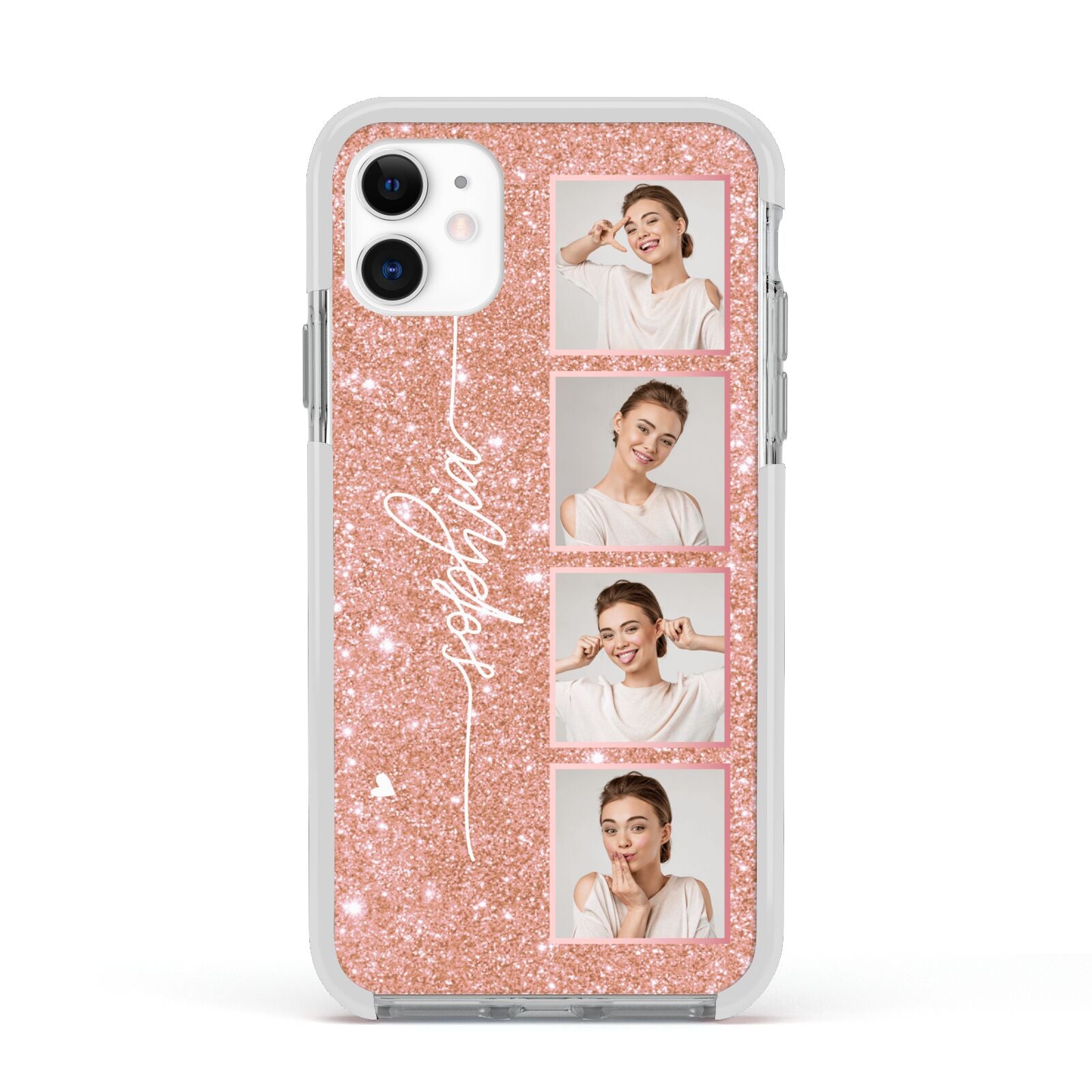 Custom Glitter Photo Strip Apple iPhone 11 in White with White Impact Case
