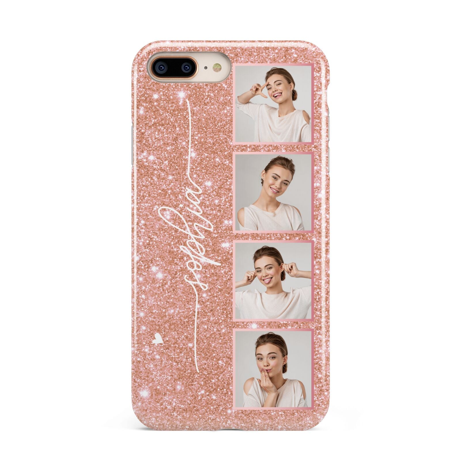 Custom Glitter Photo Strip Apple iPhone 7 8 Plus 3D Tough Case
