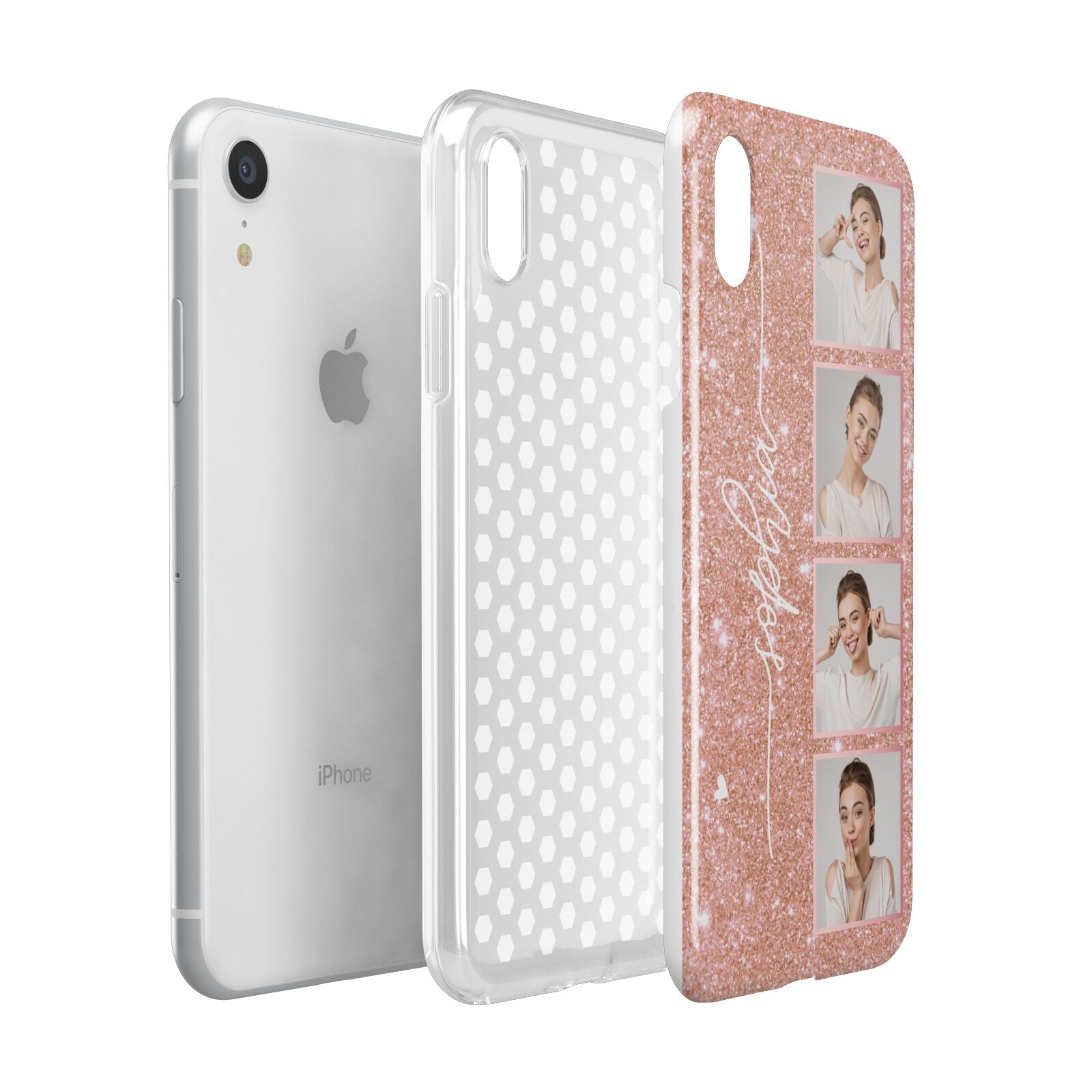 Custom Glitter Photo Strip Apple iPhone XR White 3D Tough Case Expanded view