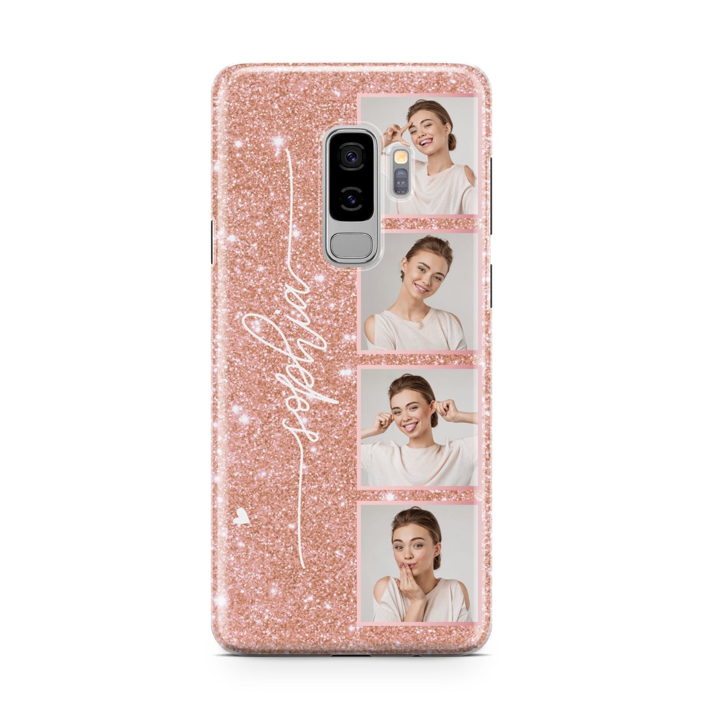 Custom Glitter Photo Strip Samsung Galaxy S9 Plus Case on Silver phone
